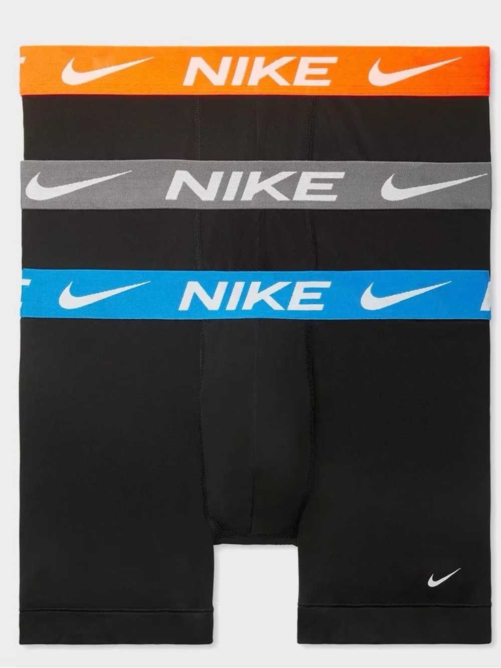 Nike Essentials Micro Black Boxer Briefs with Orange, Gray, Blue Waistband-NWT